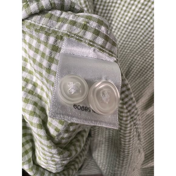 Roundtree & Yorke Shirt Mens 2XB-Green White Checked Seersucker Short Sleeve BD - Picture 6 of 6